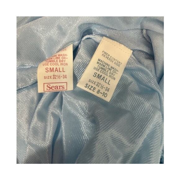 Sears Vintage Baby Blue Nylon 2 Piece Pajama Set Button Short Sleeve Top & Pants - Picture 9 of 12